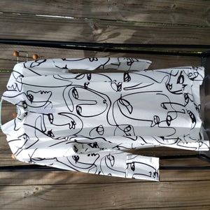 Abstract Face Print Mini Dress - Black & White